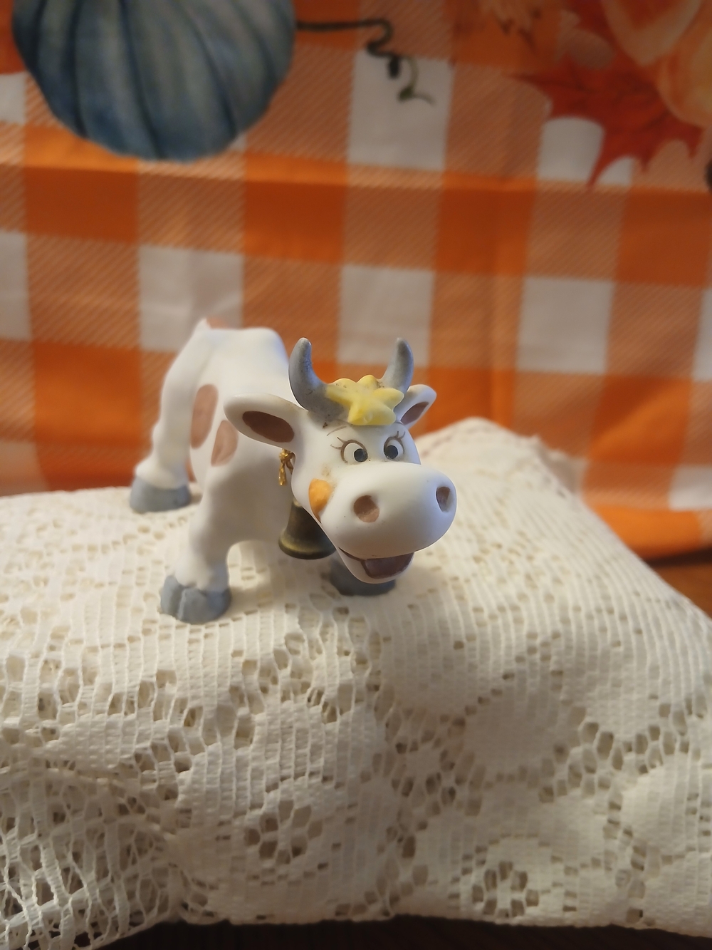 Whimsical "Cow Toons Moo" Porcelain Cow Sculpture with Gray Accents